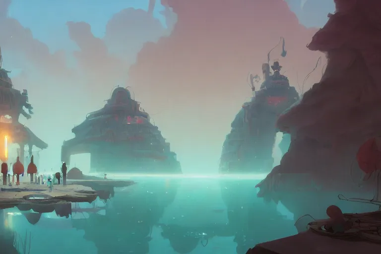 Image similar to drowned city of ancient horror, cory loftis, james gilleard, atey ghailan, makoto shinkai, goro fujita, studio ghibli, rim light, exquisite lighting, clear focus, very coherent, plain background, soft painting