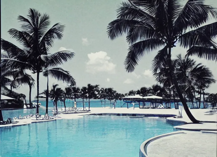 Prompt: pool at the beach. miami. no people. nostalgic. 6 0 s styled art
