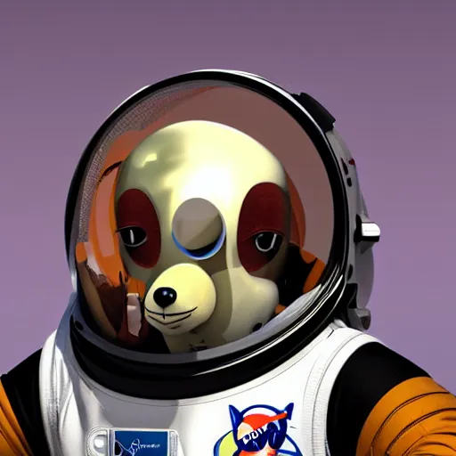 Image similar to a 3 d render of an astronaut in space holding a fox wearing lipstick