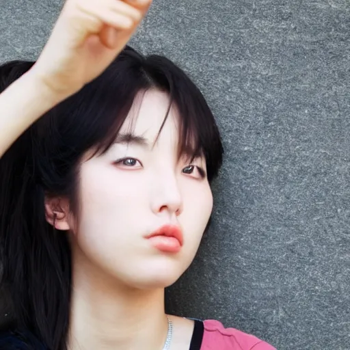 Prompt: korean female streamer picking nose in greece