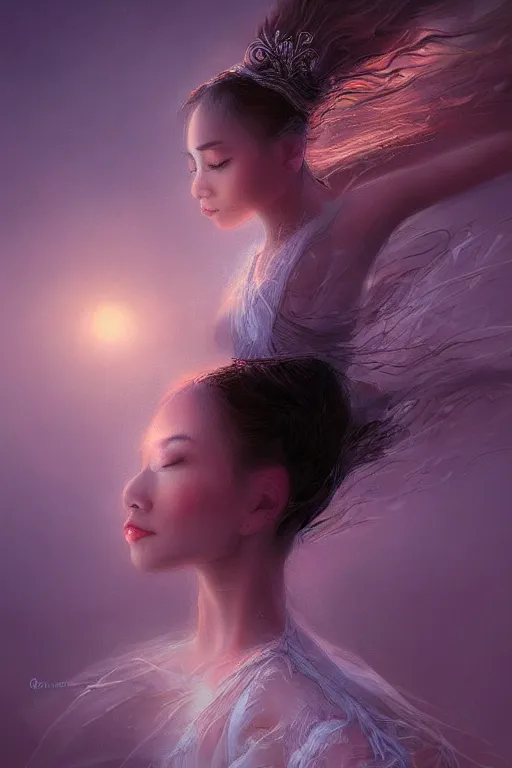 Image similar to filipina prima ballerina, gorgeous, ethereal, intricate, elegant, volumetric lighting, nature scenery, digital painting, highly detailed, artstation, sharp focus, illustration, concept art, clive barker