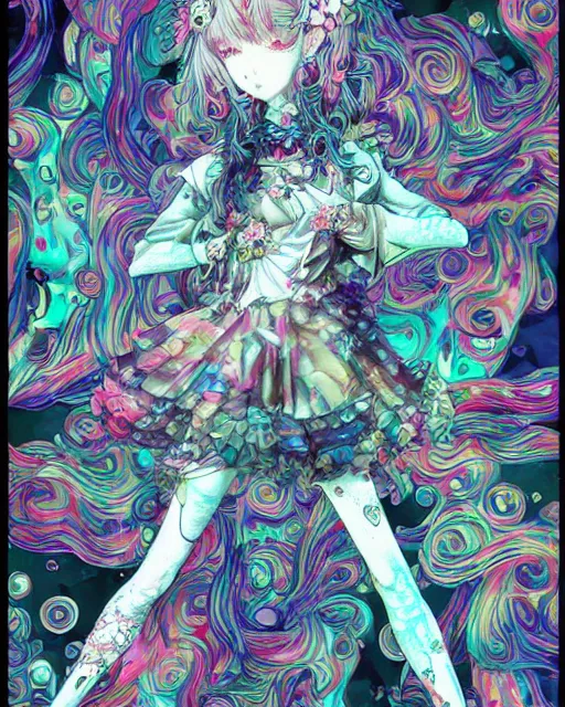 Prompt: james jean isolated deepdream vinyl figure harajuku anime character design, figure photography, dynamic pose, holographic undertones, glitter accents on figure, anime stylized, accurate fictional proportions, high delicate defined details, ethereal lighting