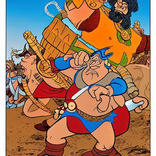 Image similar to Asterix & Obelix in the style of Jean Giraud, Moebius
