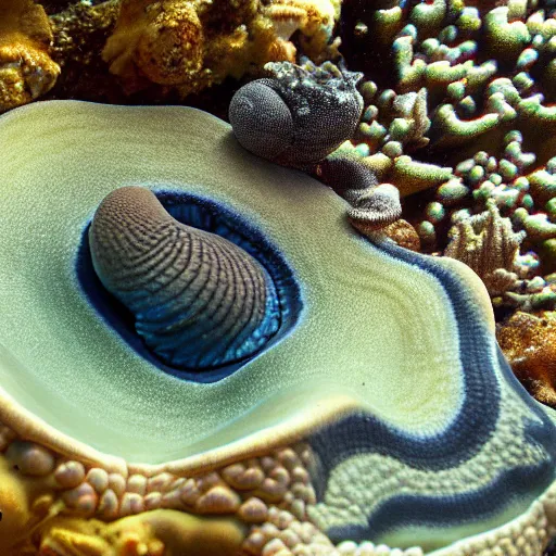 Prompt: toad hiding in giant clam
