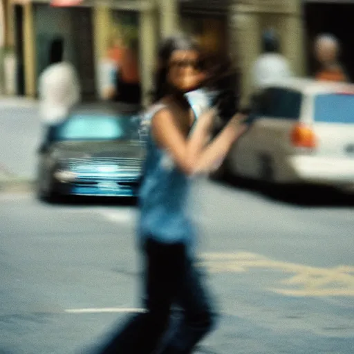 Prompt: portra 800 street photography, subject motion blur
