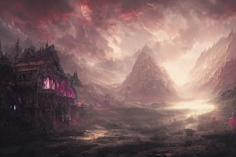 Image similar to a landscape of hell, goth, intricate, highly detailed, digital painting, official media, anime key visual, concept art, rich vivid colors, ambient lighting, sharp focus, illustration, art by wlop