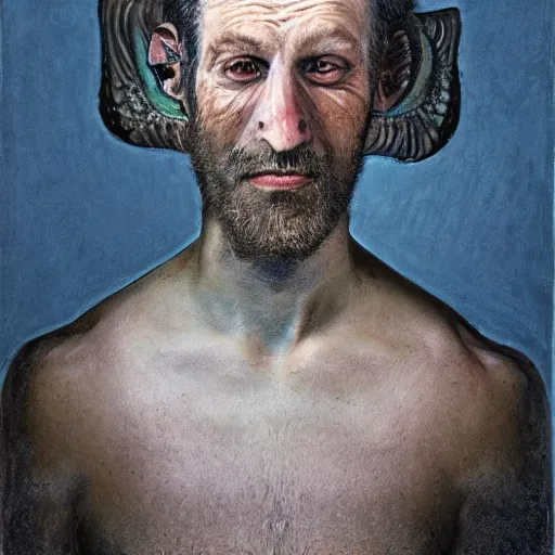 Prompt: a portrait of a man with fish gills