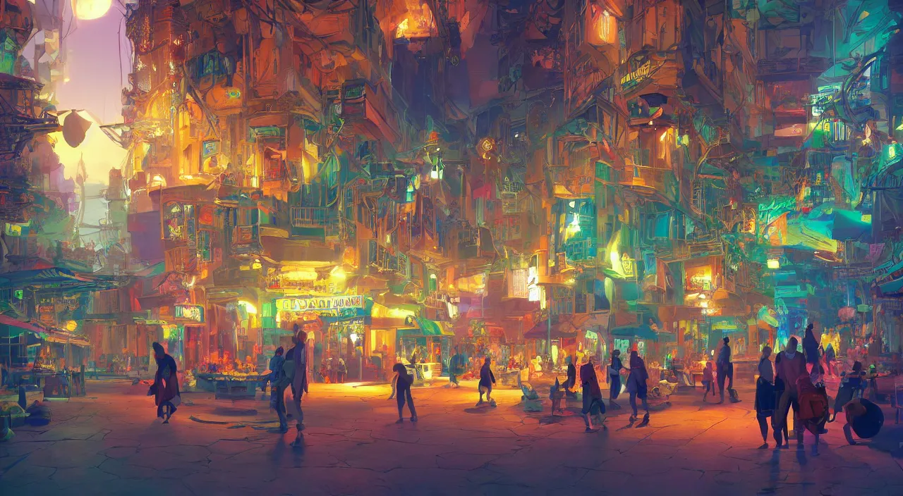 Image similar to bazaar zouk oriantal multicolorful sky shine place mosquet painting stylized digital video game icon global illumination ray tracing 8 k hd resolution, by ilya kuvshinov and cushart krentz and gilleard james