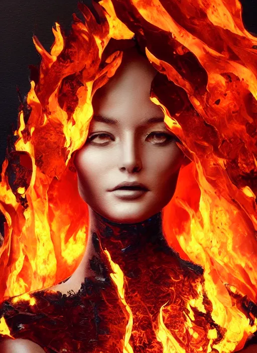 Image similar to sculpture made of flame, portrait, female, future, torch, fire, harper's bazaar, vogue, fashion magazine, intricate, concept art, close up, ornate, luxury, elite, elegant, trending on artstation, by ruan jia, by Kenneth Willardt, by ross tran, by WLOP, by Andrei Riabovitchev,