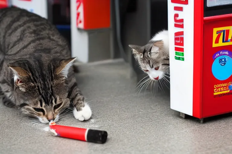 Image similar to cat smoking a cigarette in 7 - eleven