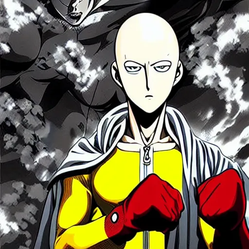 Image similar to one punch man, hyper detailed masterpiece, digital art painting, comics aesthetic,