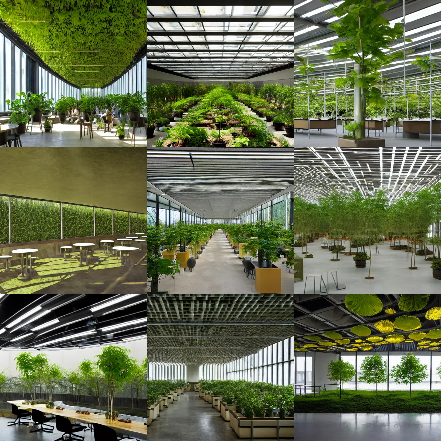 Prompt: solarpunk cantine designed by ludwig mies van der rohe, solarpunk, plants, natural lighting