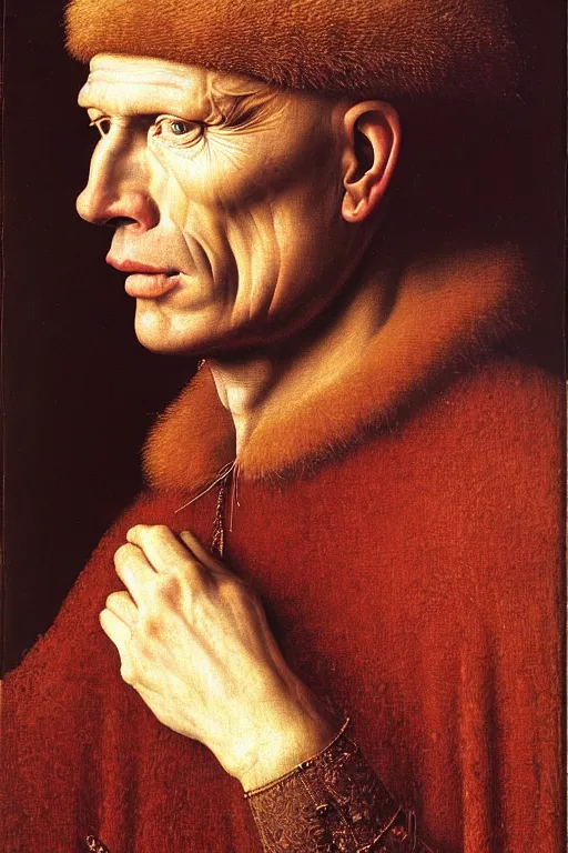 Image similar to portrait of ed harris, oil painting by jan van eyck, northern renaissance art, oil on canvas, wet - on - wet technique, realistic, expressive emotions, intricate textures, illusionistic detail