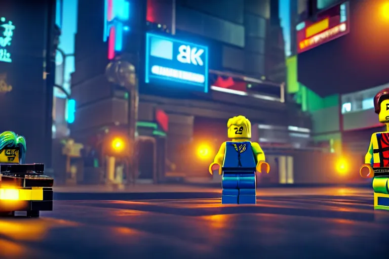 Prompt: a lego man at cyberpunk city. super realistic 8 k render of a elegant, cinematic composition