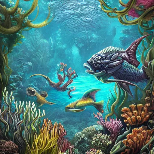 Image similar to underwater scene, d & d style, trending on artstation, colorful, intricate, highly detailed art by aurore folny and ilse gort and yugin maffioli