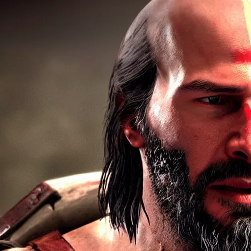 Image similar to Keanu Reeves in the God of War game