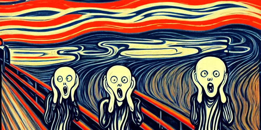 Image similar to a beautiful painting of the scream painting with robot by aaron horkey, trending on artstation