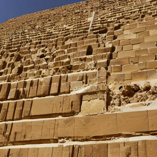 Prompt: a photograph of the great pyramid of giza in the middle of construction, dslr high resolution