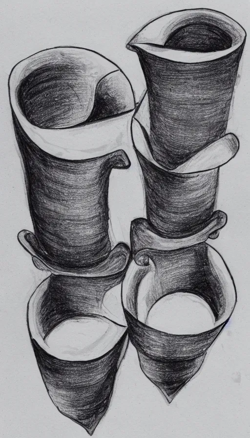 Prompt: ink drawing of 2 cups with infinity symbol