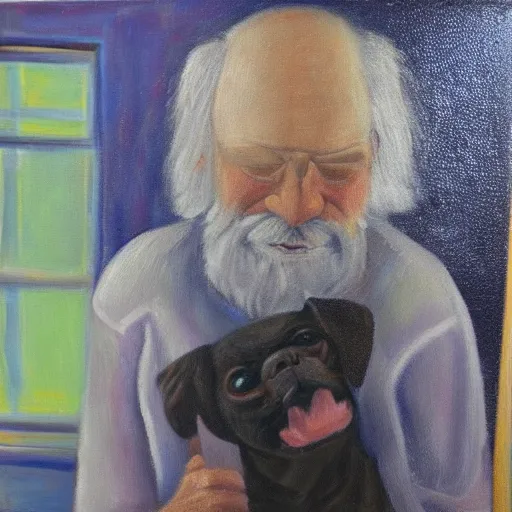 Prompt: an old man with a dog, expressionist, oil on canvas