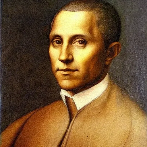 Image similar to portrait of barack obama president of the usa, short hair. painting by leonardo da vinci