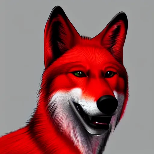 Image similar to zoomorphic a red face wolf, digital painting, ultra sharp