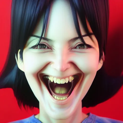 Image similar to portrait of the popular girl laughing at the viewer, by katsuhiro otomo, yoshitaka amano, nico tanigawa, and artgerm rendered with 3 d effect.