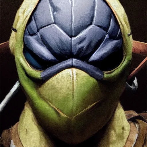 Prompt: portrait painting of our it guy, teenage mutant ninja turtle donatello, painted by greg rutkowski, dishonored 2