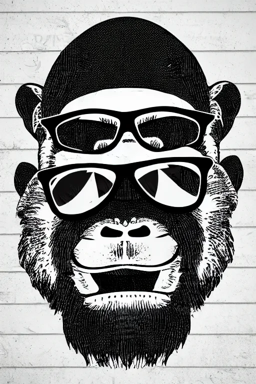 Prompt: Vector based poster of a hipster monkey in the style of die cut sticker, color, high resolution.