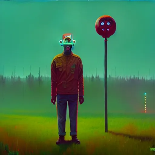 Image similar to The Harbinger, a full-body portrait by Simon Stålenhag