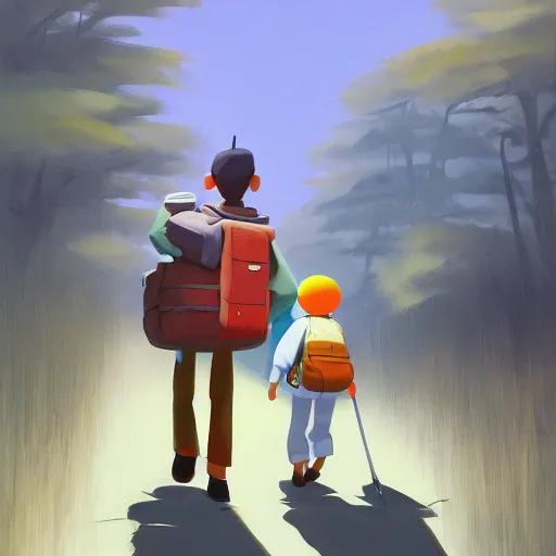 goro fujita ilustration hiker taking suitcases out of | Stable ...