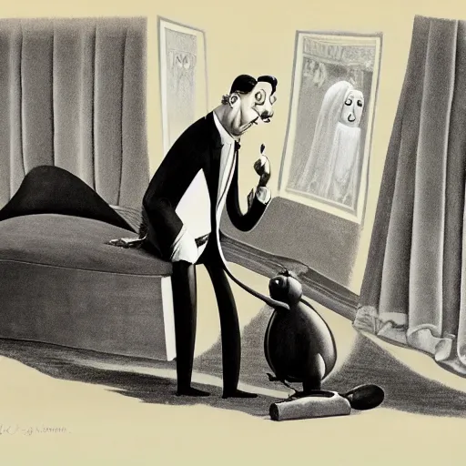 Prompt: a character by Charles Addams