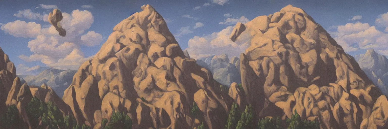 Prompt: mount olympus oil painting magritte