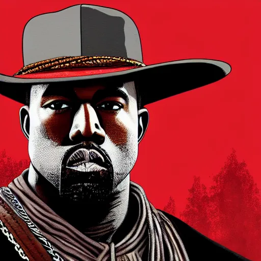 Image similar to portrait of kanye west in stephen bliss illustration red dead redemption 2 artwork of kanye west, in the style of red dead redemption 2 loading screen, by stephen bliss