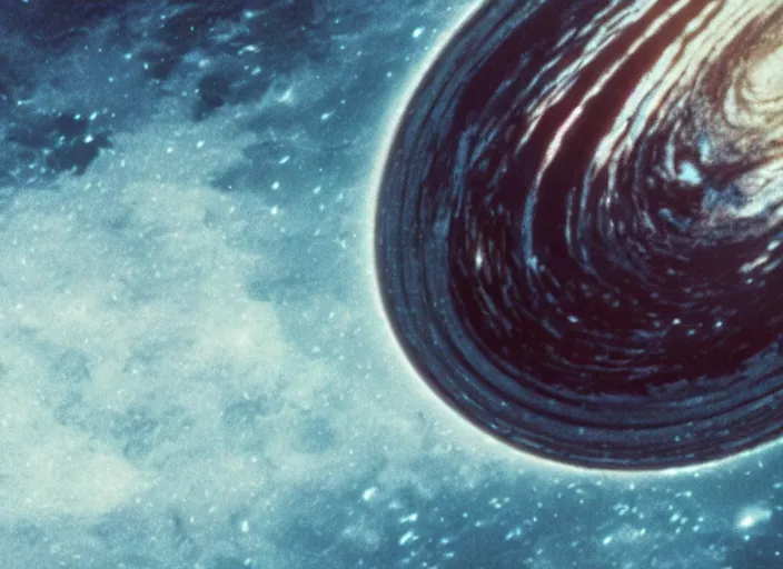 Prompt: the wave planet from interstellar, arnold schwarzenegger, cinestill colour, anamorphic