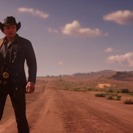 Image similar to Film still of Elon Musk, from Red Dead Redemption 2 (2018 video game)