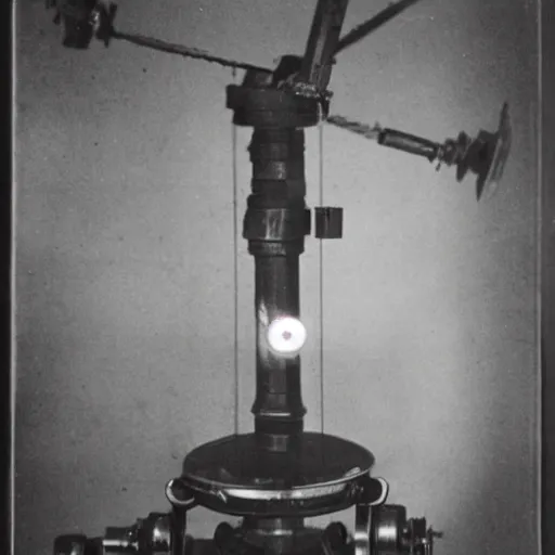 Prompt: grainy 1800s photo of a mechanical apparatus that is projecting a hologram used to communicate with an artificial intelligence