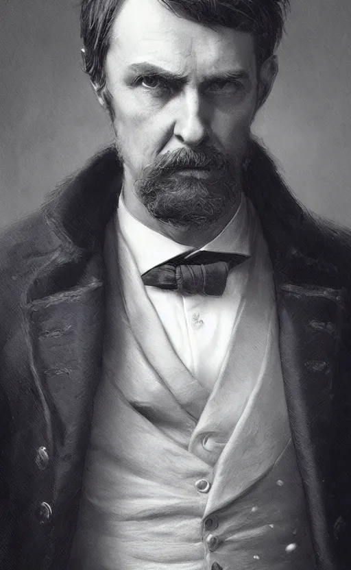 Prompt: official portrait of a victorian politician wearing a waistcoat, detailed face, male, victorian, highly detailed, cinematic lighting, digital art painting by greg rutkowski