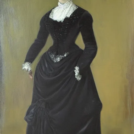 Image similar to portrait of a victorian lady in a black velvet dress, oil, large strokes of paint