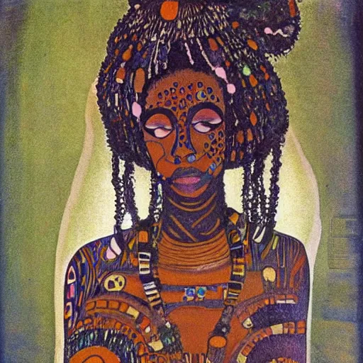 Prompt: ghost african women with tribal tatoo, klimt paint