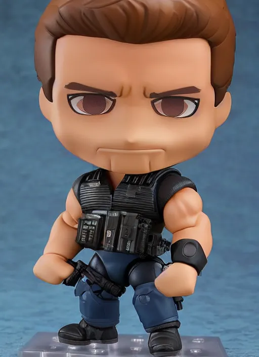 Image similar to arnold schwarzenegger, a nendoroid of arnold schwarzenegger figurine, the terminator, realistic face, detailed product photo