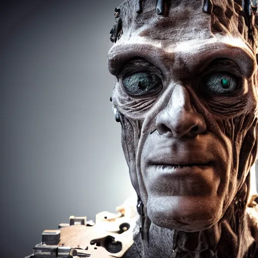 Image similar to a frankenstein monster made out of machine parts, 8 k, shallow depth of field, 8 k, ultra high detail, concept art, w 1 0 2 4