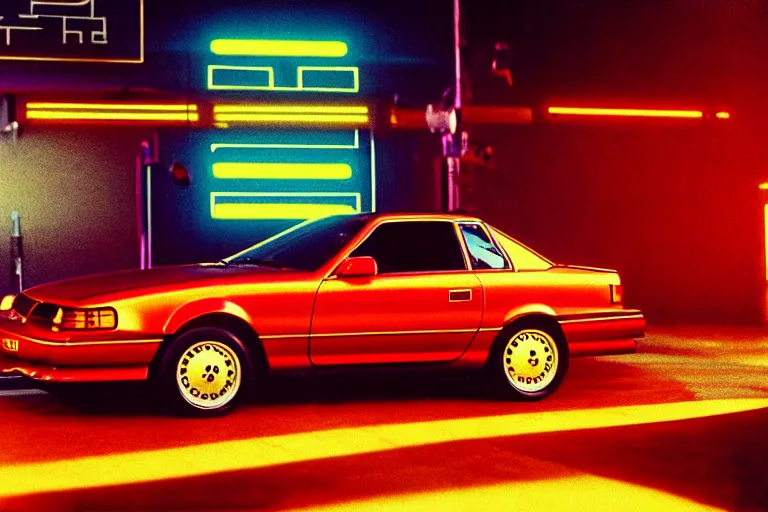 Image similar to stylized poster of a single 1 9 8 8 soarer, thick neon lights, ektachrome photograph, volumetric lighting, f 8 aperture, cinematic eastman 5 3 8 4 film