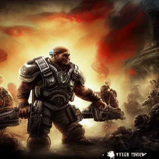 Prompt: cute little Xi Jinping in Gears of War cover art, ultra wide lens shot , tiny, small, short, cute and adorable, pretty, beautiful, DnD character art portrait, matte fantasy painting, DeviantArt Artstation, funny face, by Jason Felix by Steve Argyle by Tyler Jacobson by Peter Mohrbacher, cinematic lighting