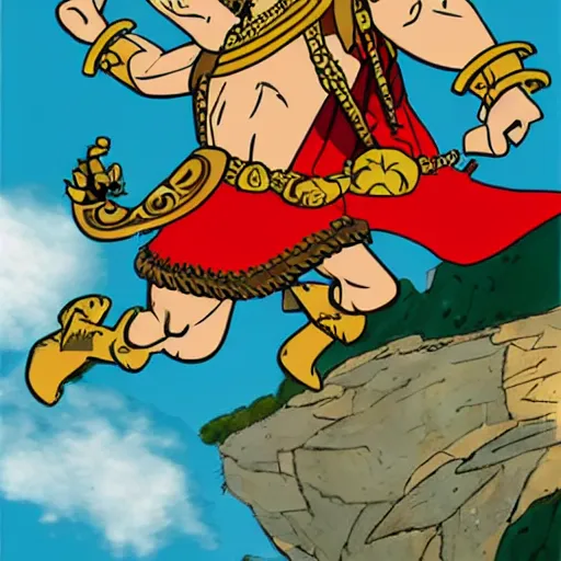 Image similar to caesar, roma, flying, old cartoon asterix style