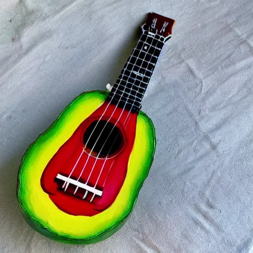 Image similar to avocado ukulele painted by kalho