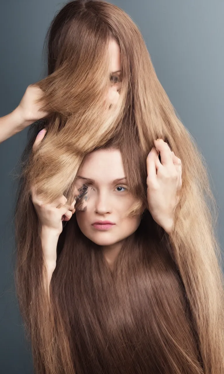 Image similar to woman with long hair getting haircut, studio, hair blog