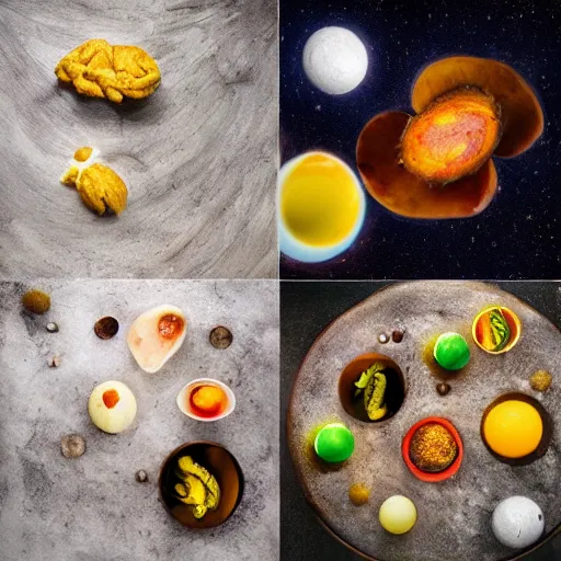 Image similar to Liminal space in outer space, food photography