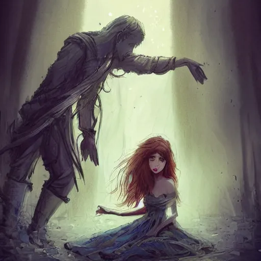 Image similar to the end of a true love, sad beautiful piece of art, ancient lovers parting ways, deviant art, boredom and sadness, trending on artstation