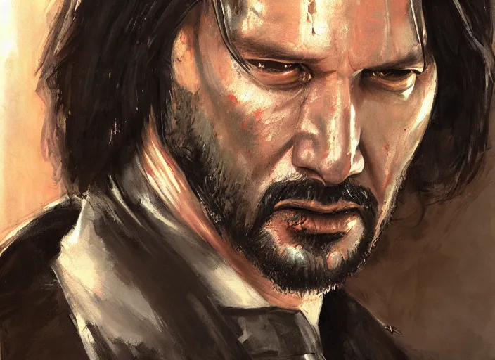 Prompt: a highly detailed beautiful portrait of john wick as kratos, by gregory manchess, james gurney, james jean